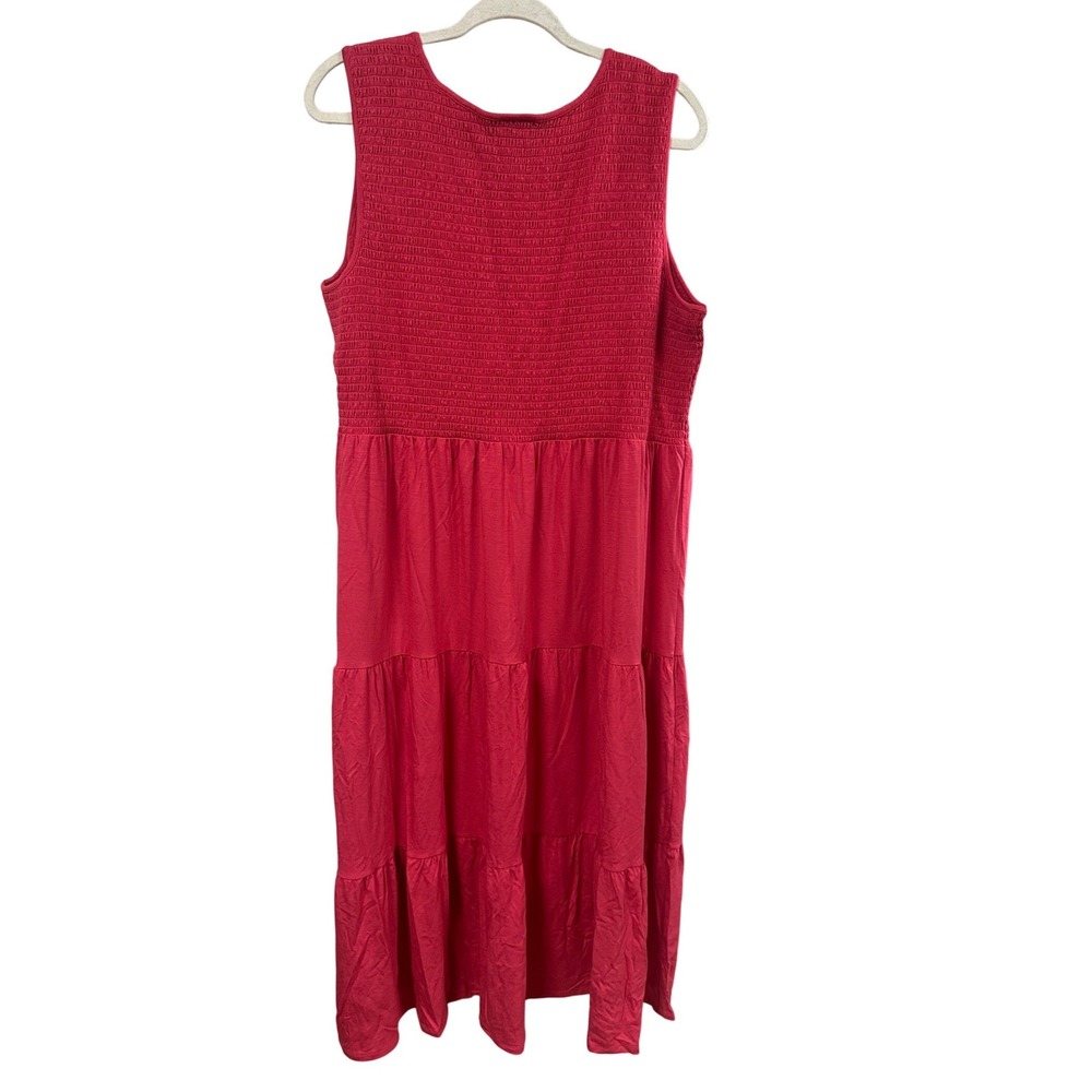 J. Jill Pink Smocked Tiered Midi Dress Womens XL Sleeveless V-Neck Rayon Stretch - Picture 4 of 4